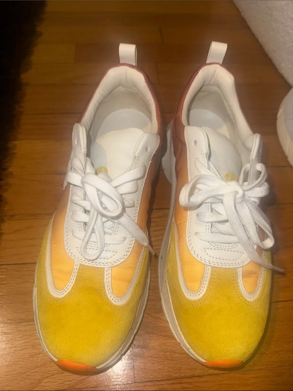 Tory Burch Good Luck Trainers Gradient Yellow-Orange Lace-Up Sneakers